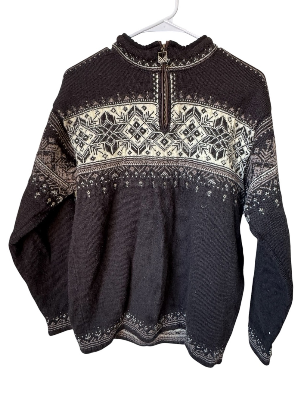 Vintage Dale of Norway Men's M Norwegian-Style Quarter Zip Brown Sweater
